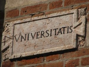 university sign on a brick wall